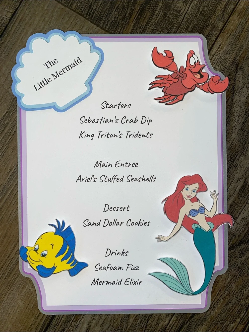 The Little Mermaid Party/Themed Dinner Menu Sign